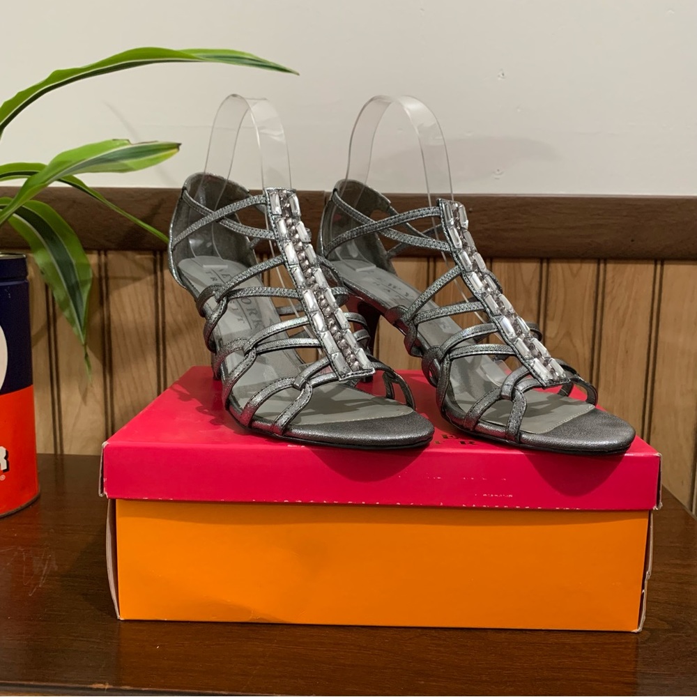 New York Transit Friendly Girl Metallic Pewter Embellished Heels (10)